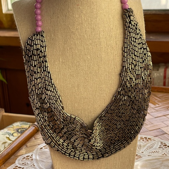 Shiny vintage bib necklace 80s - Picture 2 of 8